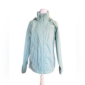 The North Face Womens Hooded Rain Jacket M Blue Green Lightweight Windbreaker